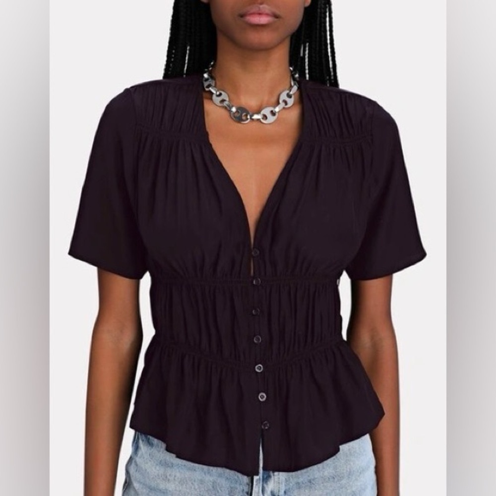 FRAME Ruched Silk Blouse, black, size M